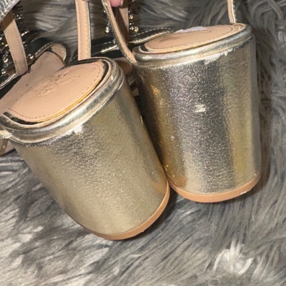 Jewel by Bailey Mischka Raina T-Strap Block Heel Evening Shoe Metallic Size 6.5 - Picture 5 of 9